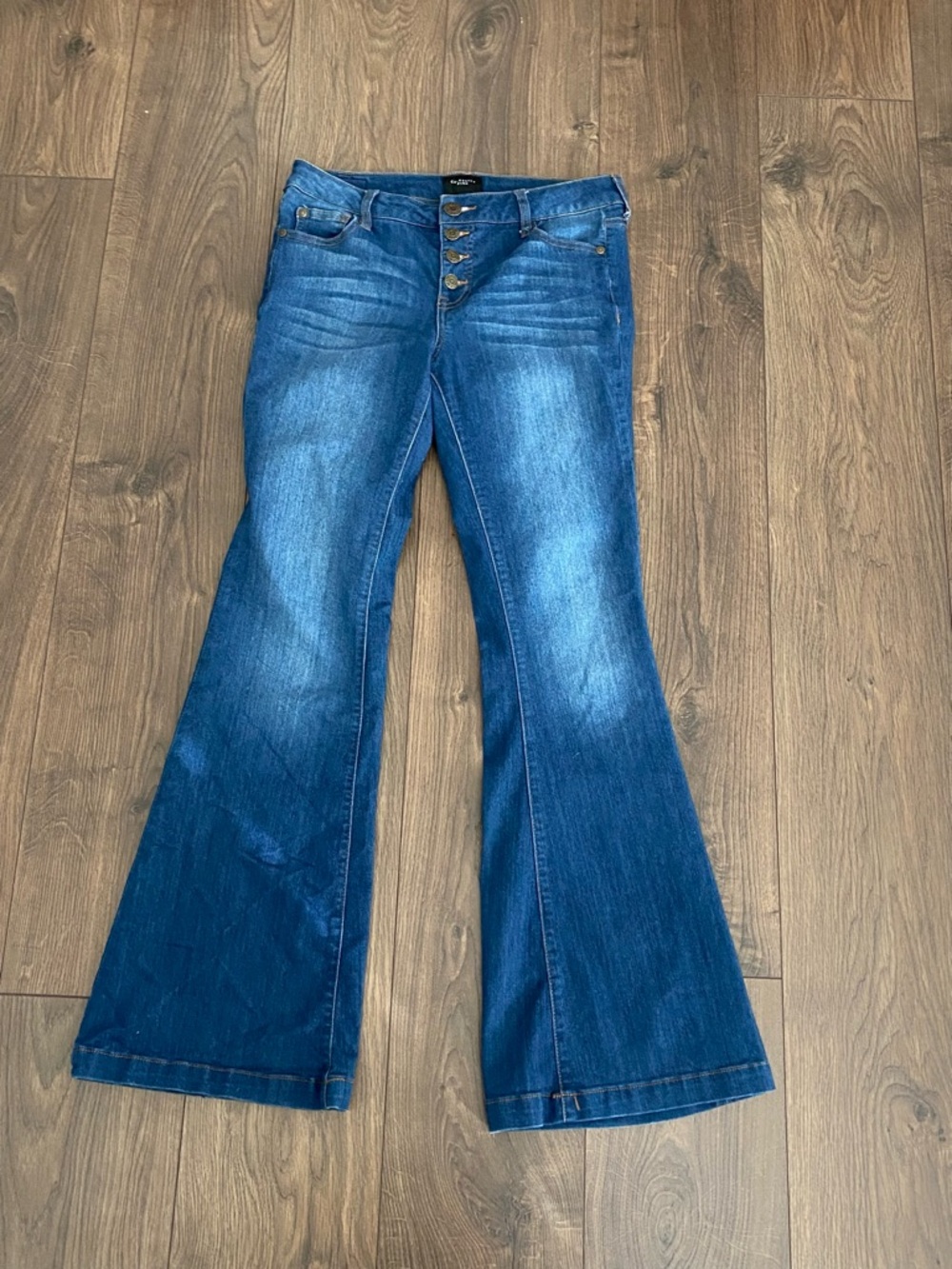 Celebrity Pink Dark Blue Button-Fly Flare Jeans